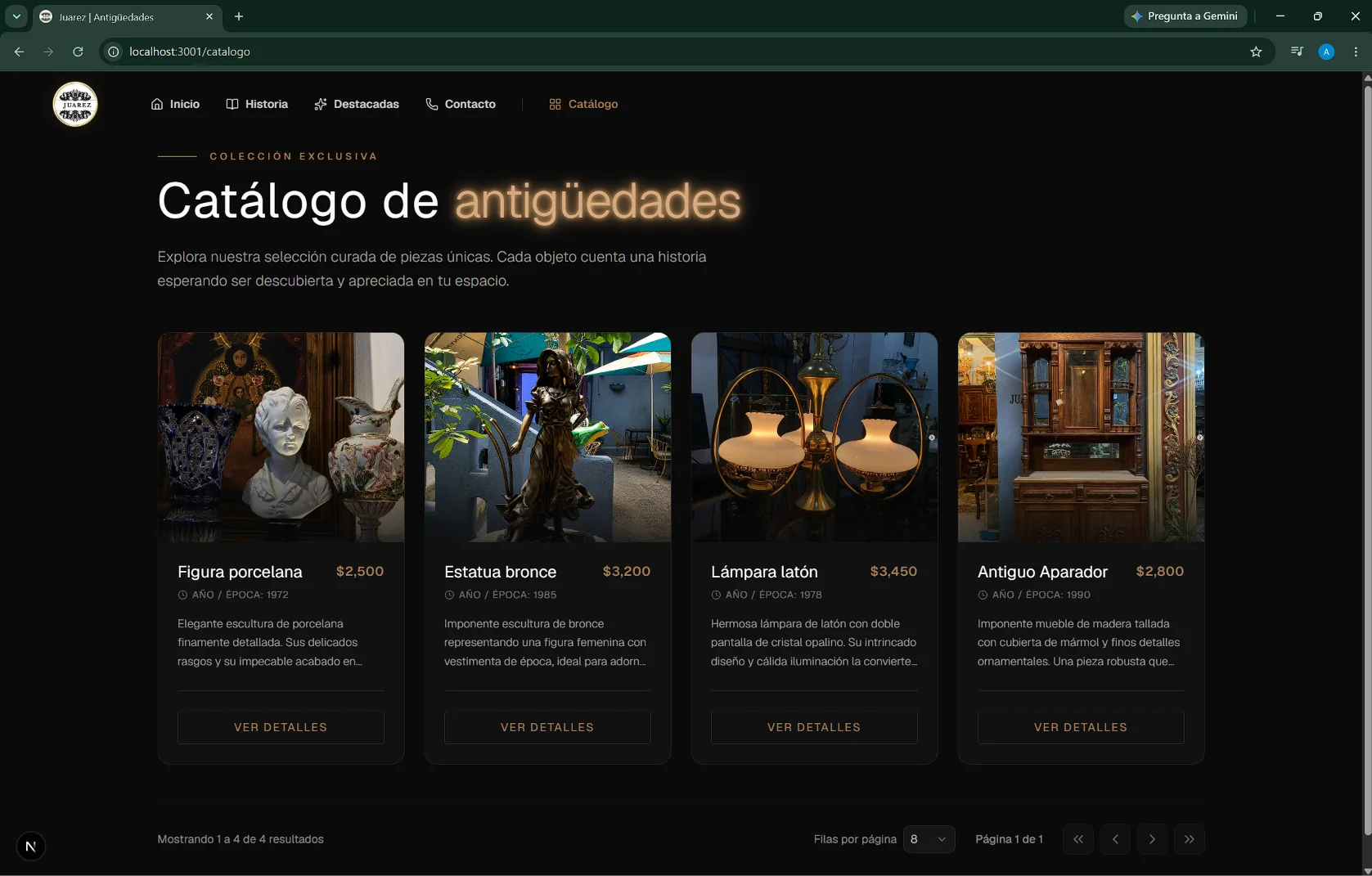 Catálogo de Antigüedades vista principal 5